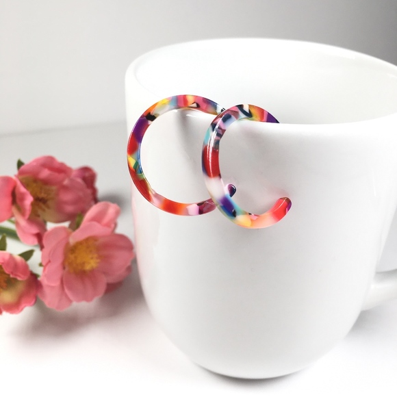 Colorful Mini Resin Hoop Earrings (Dark) - Picture 1 of 5